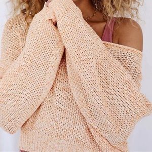 Anthro Saturday Sunday Coral Cropped Chunky Offshoulder Sweater Size Large